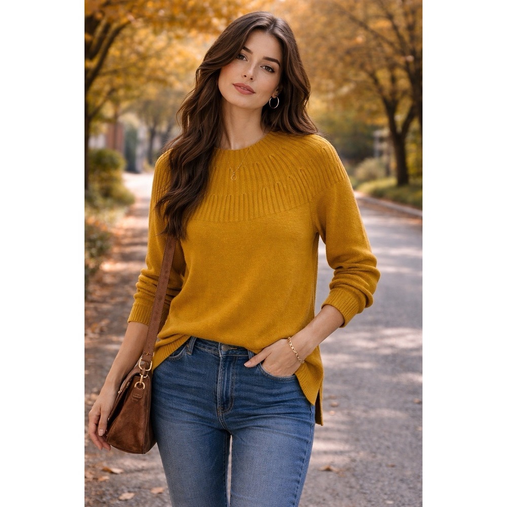 Anthropologie‎ Mustard Rib Knit Sweater Boho Cozy Fall Slouchy Chic Pullover XL